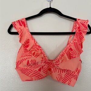 Aerie Ruffle Longline Bikini Top Neon Peach Size Medium